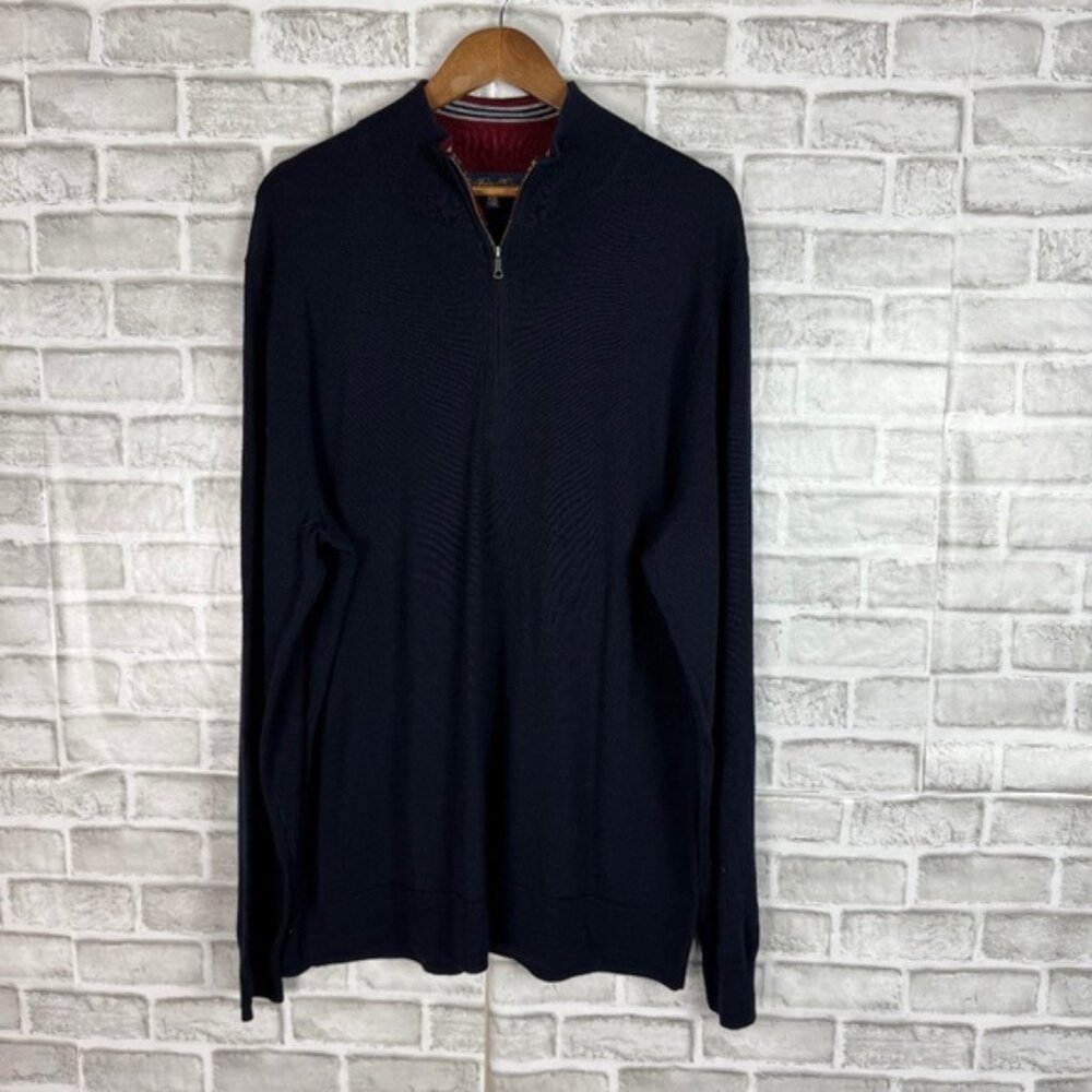 Brooks Brothers Italian Yarn Navy Blue Quarter Zip Pullover Sweater Men XLT TALL